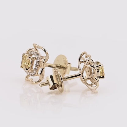 0.62CTW Flower Shaped Fancy Yellow Cultured Diamond Earrings in 18K Gold