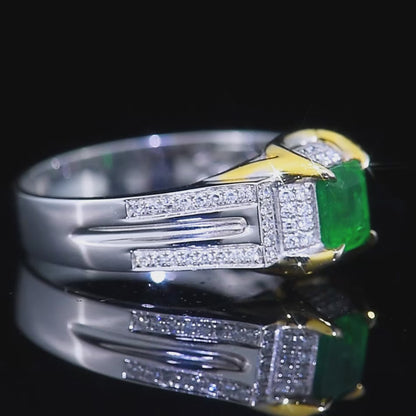 18k gold natural Vivid green emerald ring for men