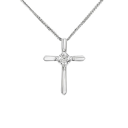 Princess square cross sling tip 18K diamond Pendant - Lotus Diamond