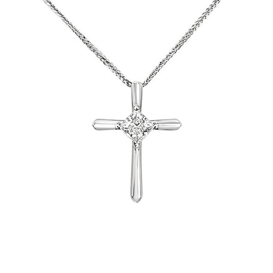 Princess square cross sling tip 18K diamond Pendant - Lotus Diamond