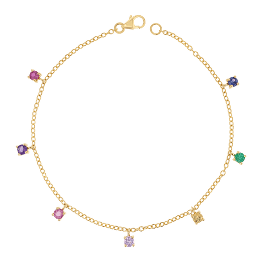Rainbow Gemstone Drop Bracelet - Lotus Diamond
