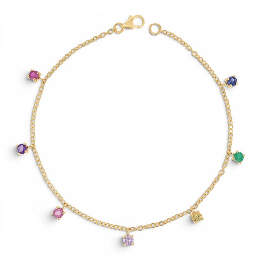 Rainbow Gemstone Drop Bracelet - Lotus Diamond