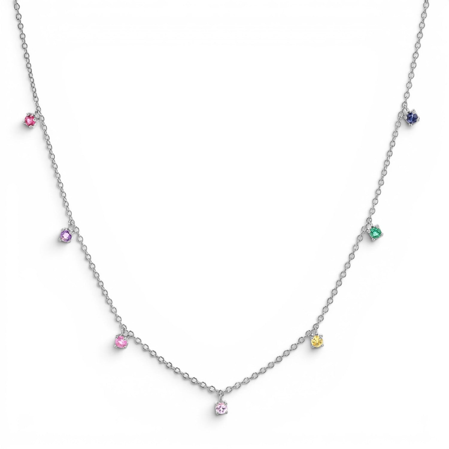 Rainbow Gemstone Drop Necklace - Lotus Diamond