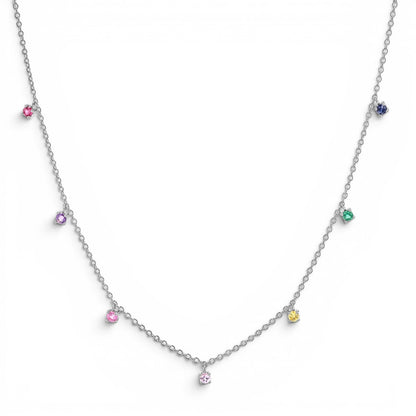 Rainbow Gemstone Drop Necklace - Lotus Diamond