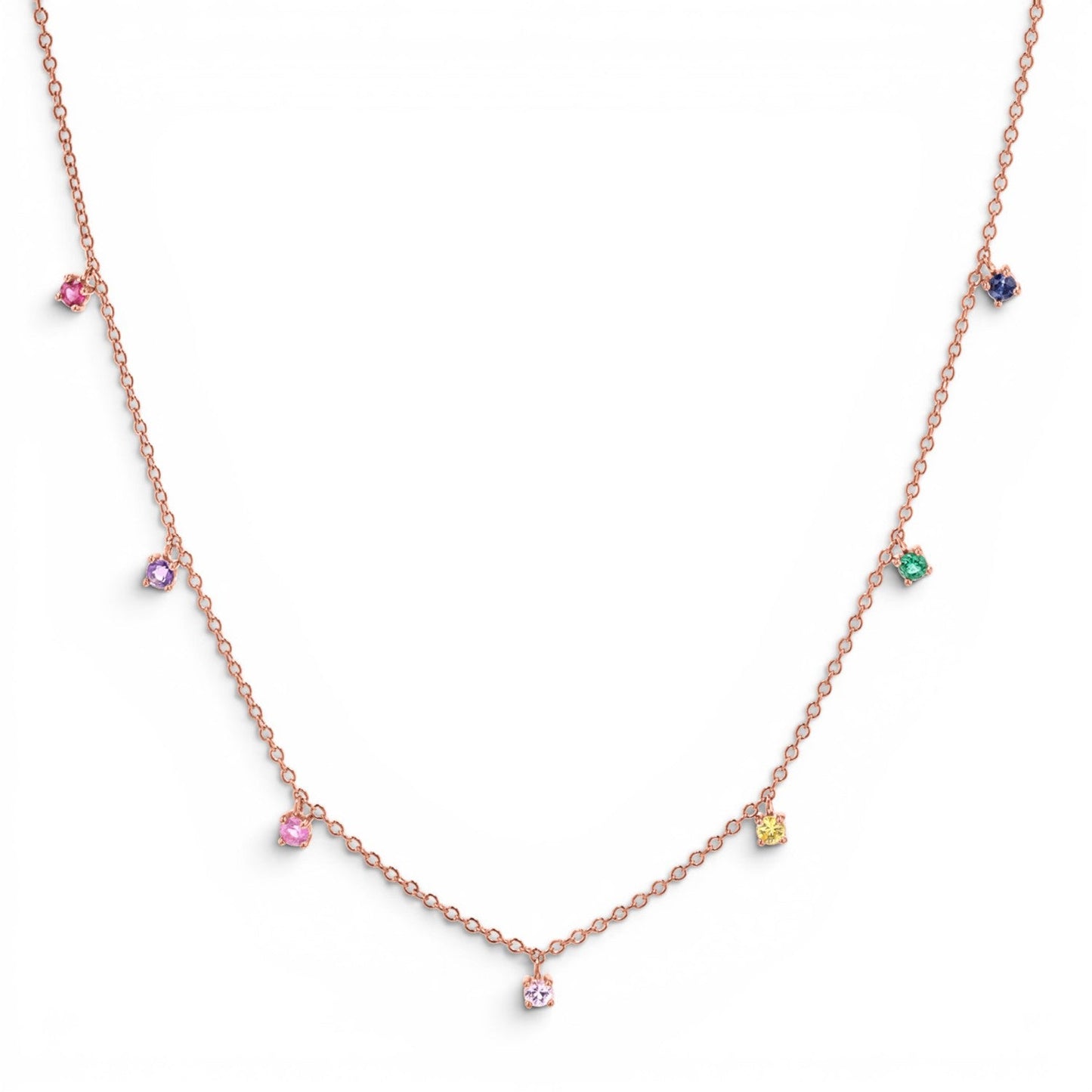 Rainbow Gemstone Drop Necklace - Lotus Diamond