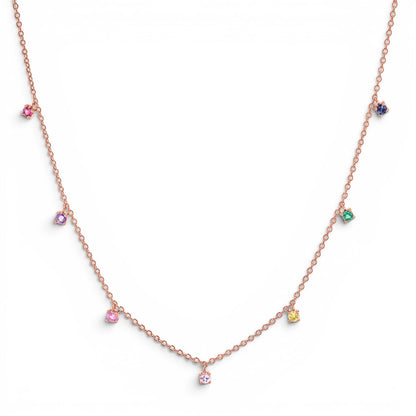 Rainbow Gemstone Drop Necklace - Lotus Diamond