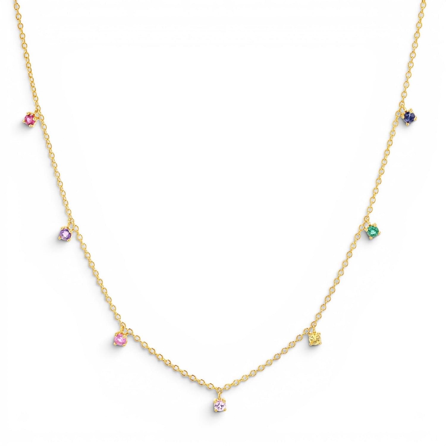 Rainbow Gemstone Drop Necklace - Lotus Diamond