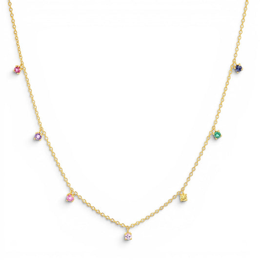 Rainbow Gemstone Drop Necklace - Lotus Diamond