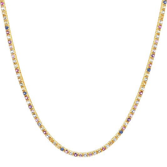 Rainbow Gemstone Tennis Necklace - Lotus Diamond