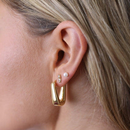 Rectangular Puff Link Hoops - Lotus Diamond