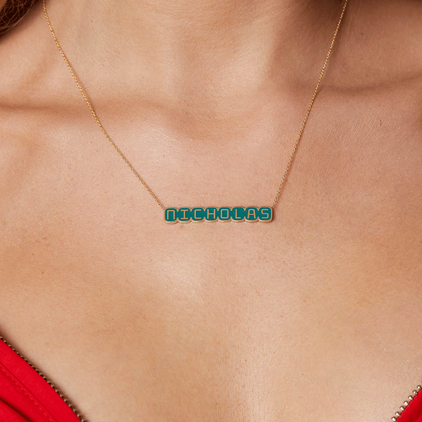 Retro Enamel Name Necklace - Lotus Diamond