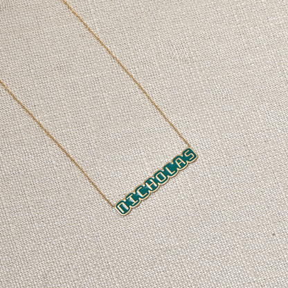 Retro Enamel Name Necklace - Lotus Diamond