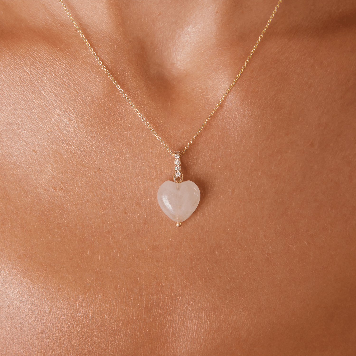 Rose Quartz Heart Charm - Lotus Diamond