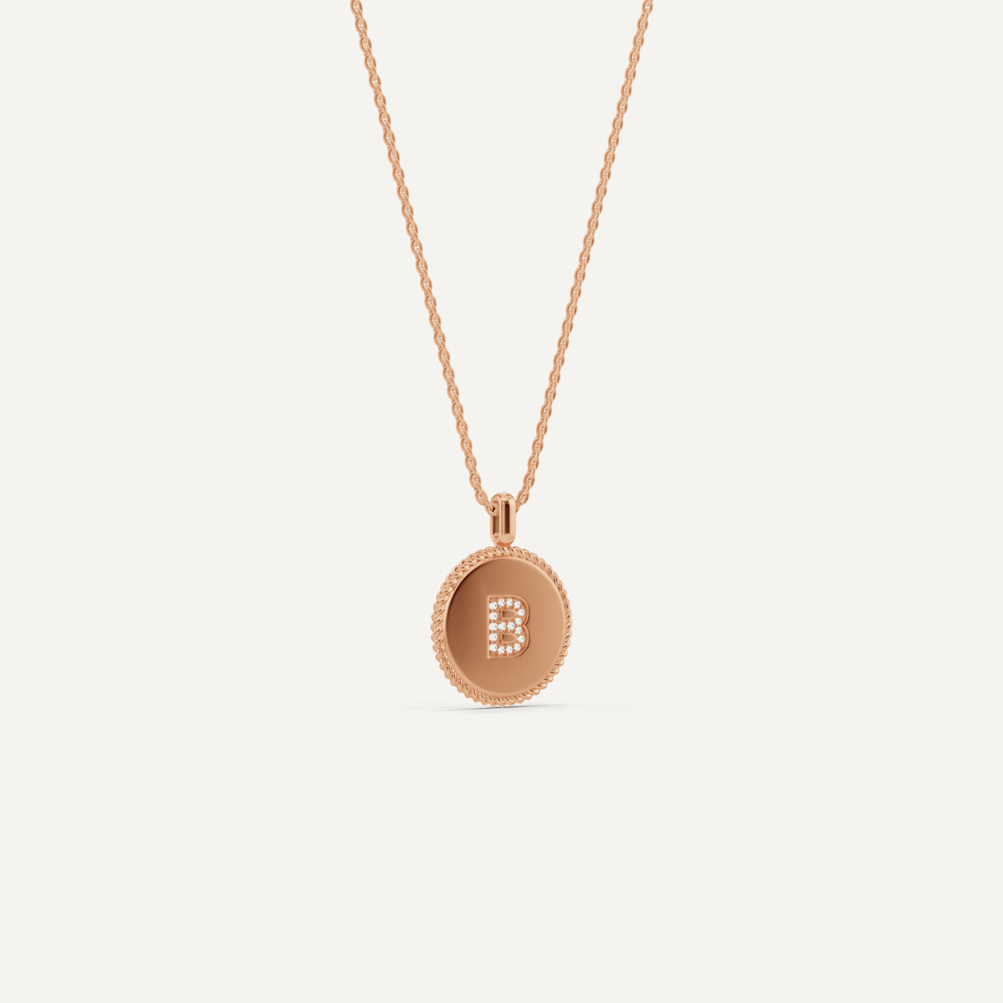 Round Diamond Initial B Pendant with Diamond Accent - Lotus Diamond