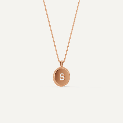 Round Diamond Initial B Pendant with Diamond Accent - Lotus Diamond