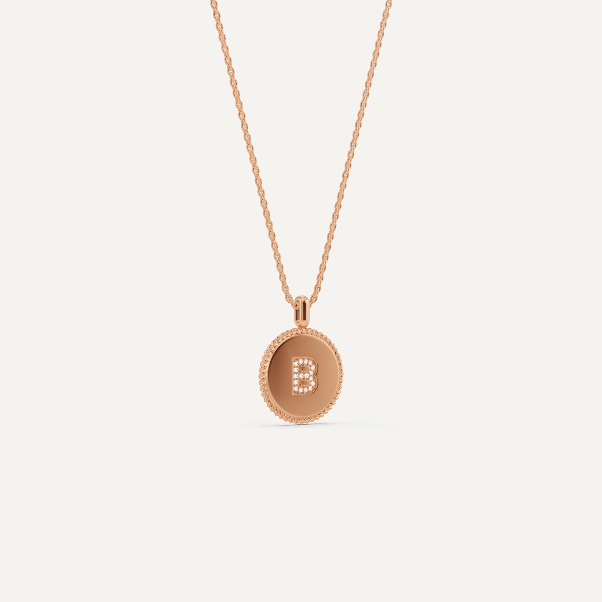 Round Diamond Initial B Pendant with Diamond Accent - Lotus Diamond