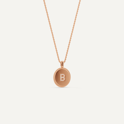 Round Diamond Initial B Pendant with Diamond Accent - Lotus Diamond