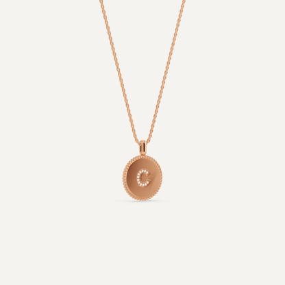 Round Diamond Initial C Pendant with Diamond Accent - Lotus Diamond