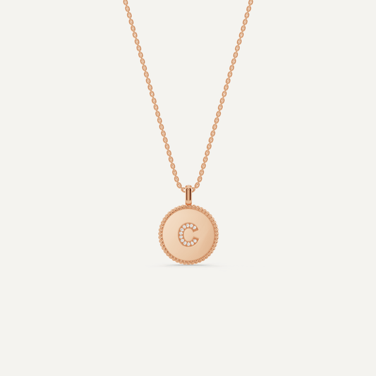 Round Diamond Initial C Pendant with Diamond Accent - Lotus Diamond