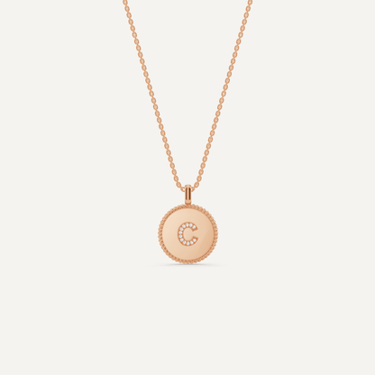Round Diamond Initial C Pendant with Diamond Accent - Lotus Diamond