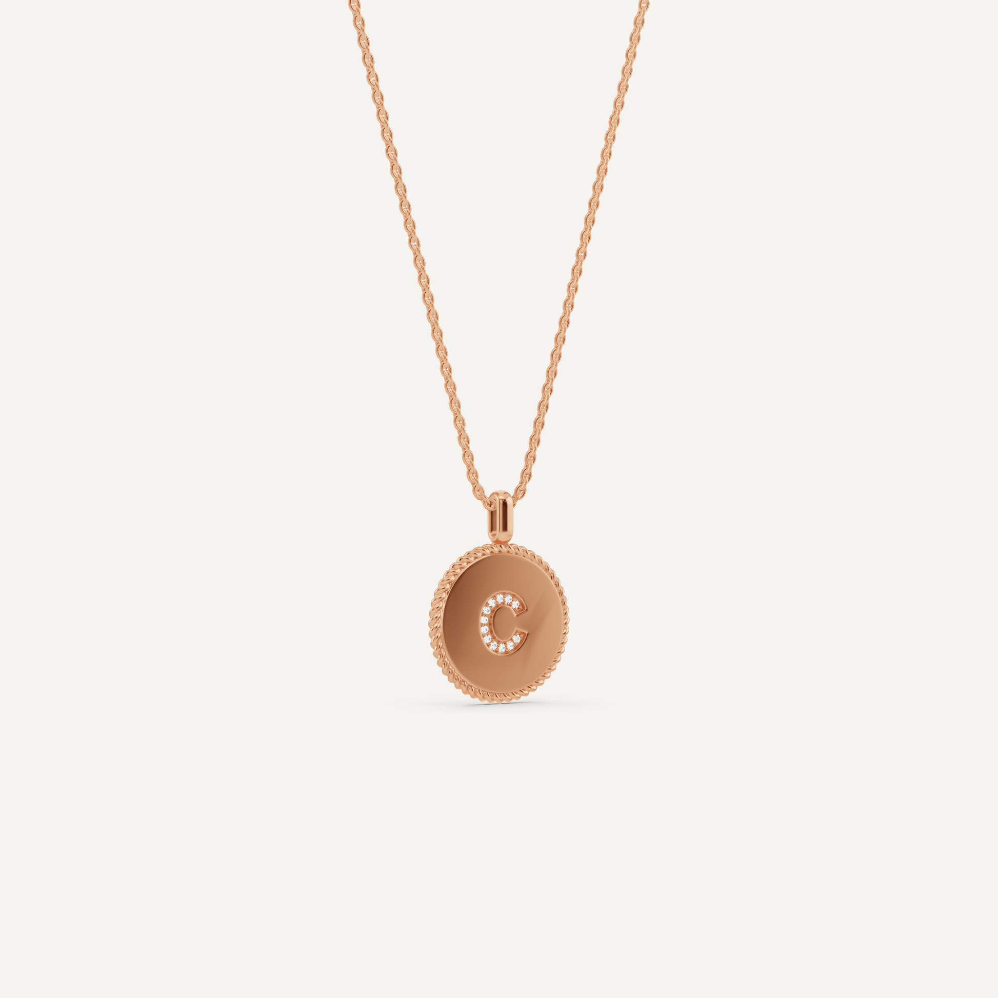 Round Diamond Initial C Pendant with Diamond Accent - Lotus Diamond