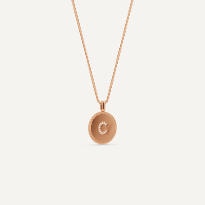 Round Diamond Initial C Pendant with Diamond Accent - Lotus Diamond