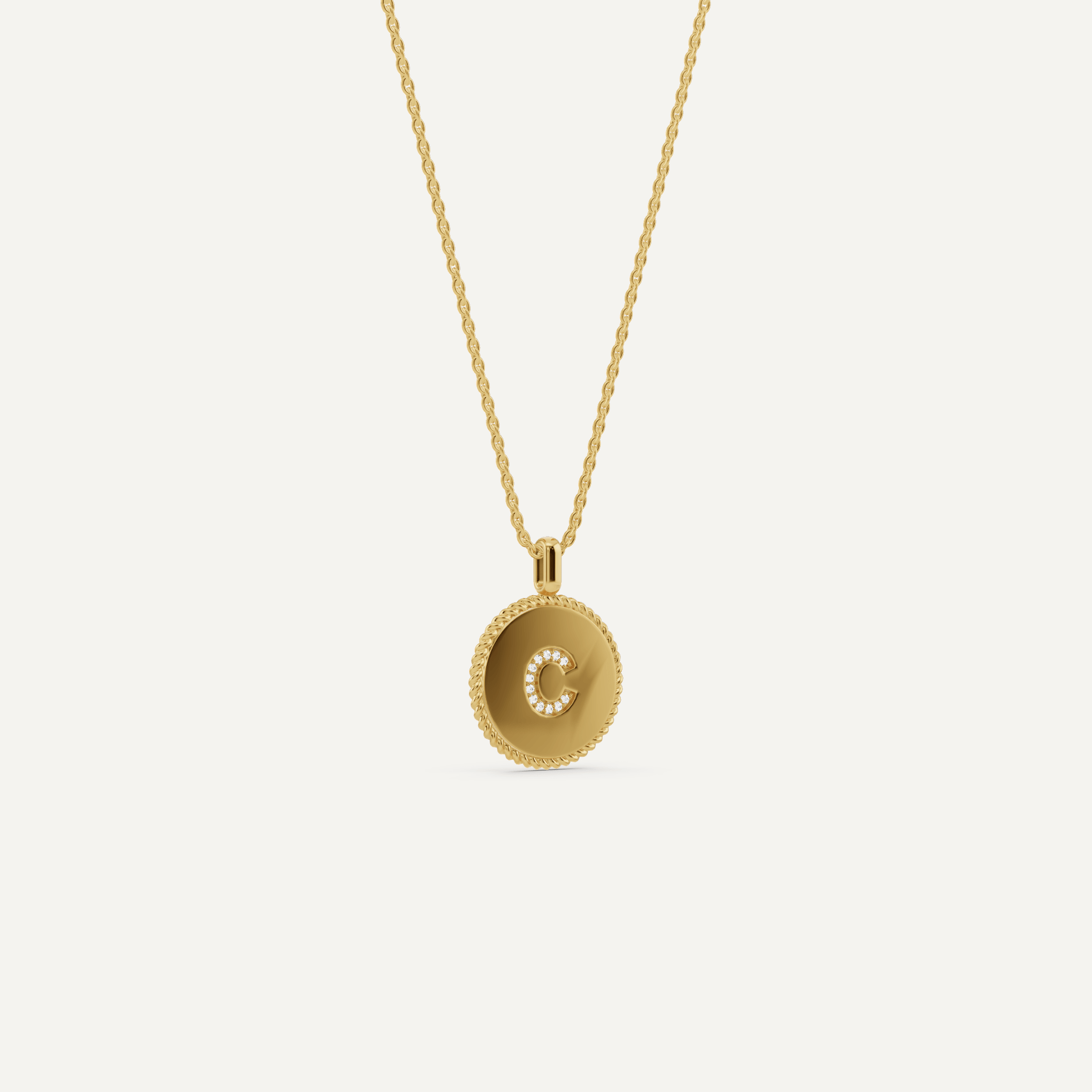 Round Diamond Initial C Pendant with Diamond Accent - Lotus Diamond