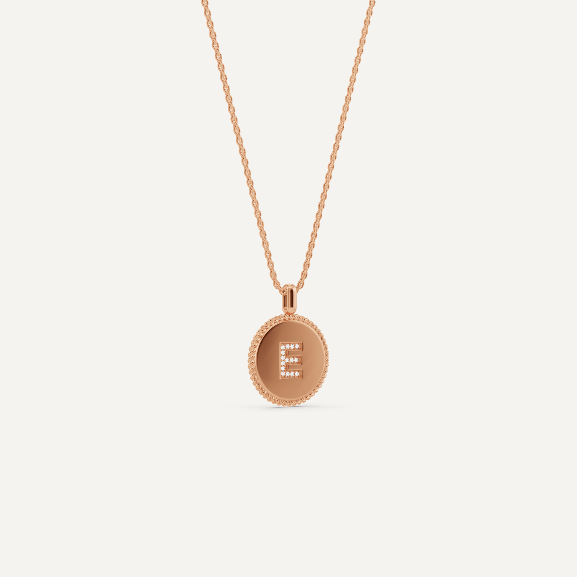 Round Diamond Initial E Pendant with Diamond Accent - Lotus Diamond
