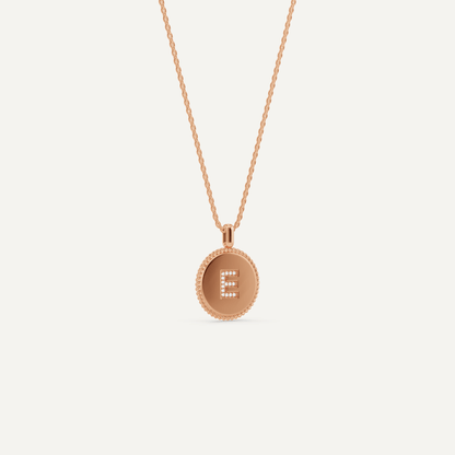 Round Diamond Initial E Pendant with Diamond Accent - Lotus Diamond