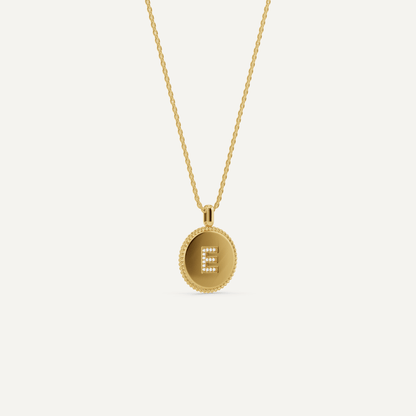 Round Diamond Initial E Pendant with Diamond Accent - Lotus Diamond