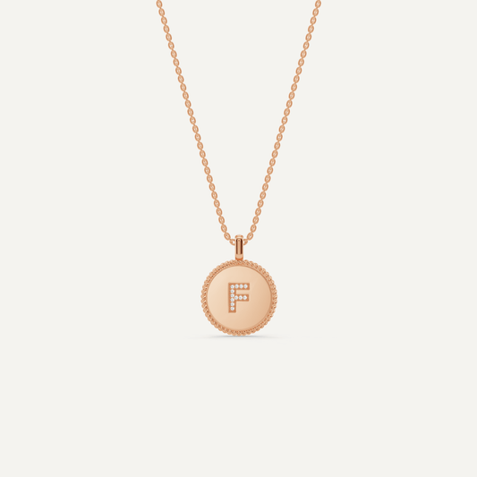 Round Diamond Initial F Pendant with Diamond Accent - Lotus Diamond