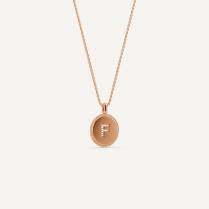Round Diamond Initial F Pendant with Diamond Accent - Lotus Diamond