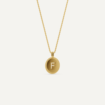 Round Diamond Initial F Pendant with Diamond Accent - Lotus Diamond