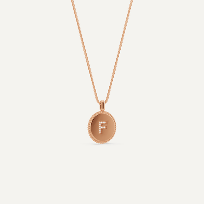 Round Diamond Initial F Pendant with Diamond Accent - Lotus Diamond