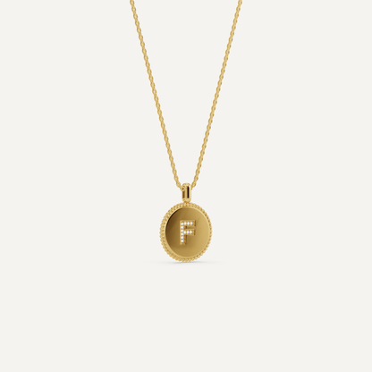 Round Diamond Initial F Pendant with Diamond Accent - Lotus Diamond