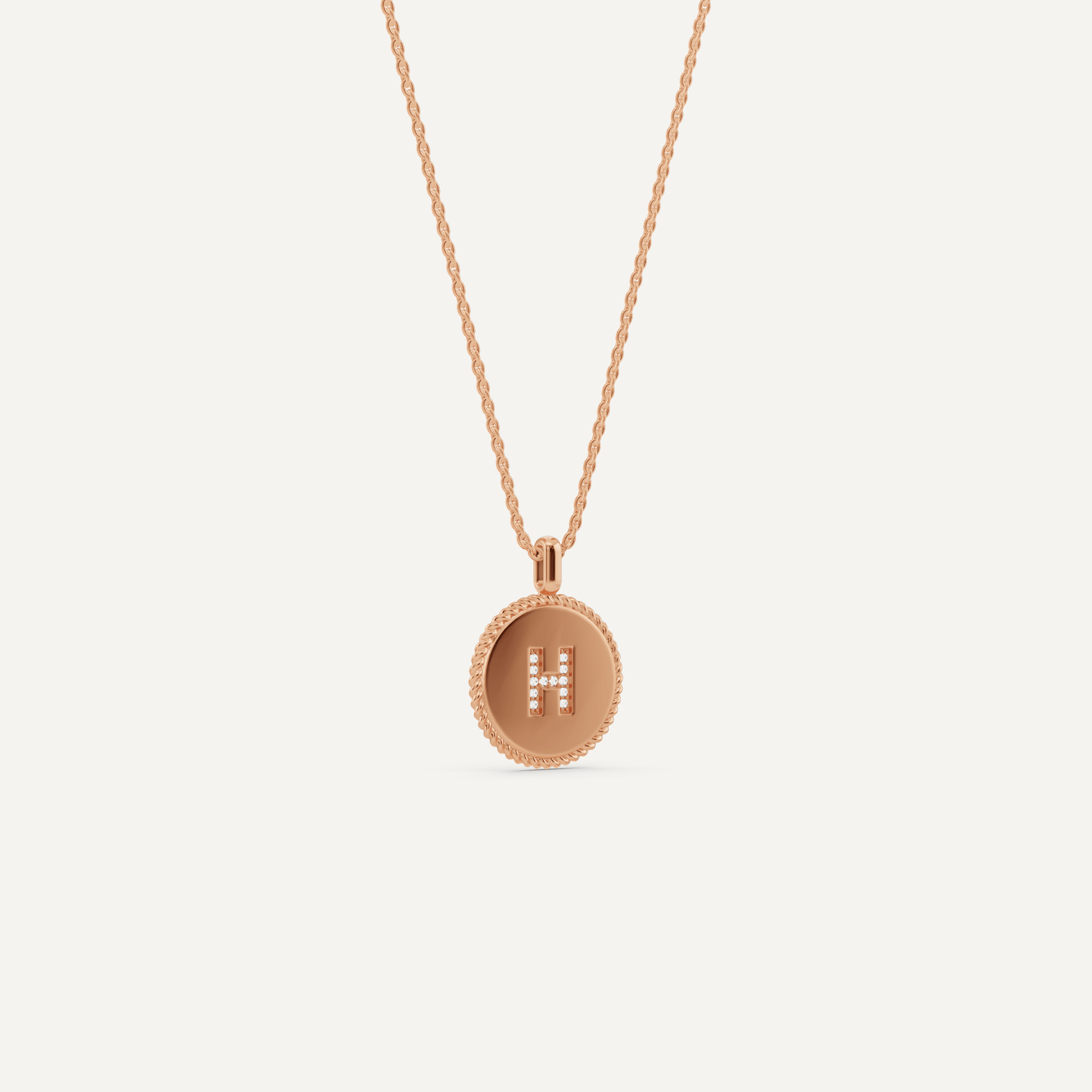 Round Diamond Initial H Pendant with Diamond Accent - Lotus Diamond