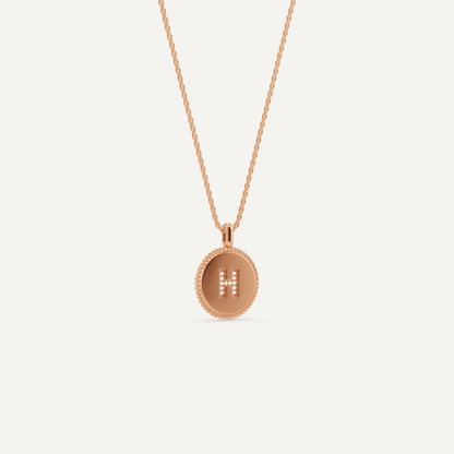 Round Diamond Initial H Pendant with Diamond Accent - Lotus Diamond