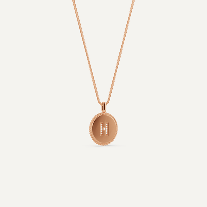Round Diamond Initial H Pendant with Diamond Accent - Lotus Diamond