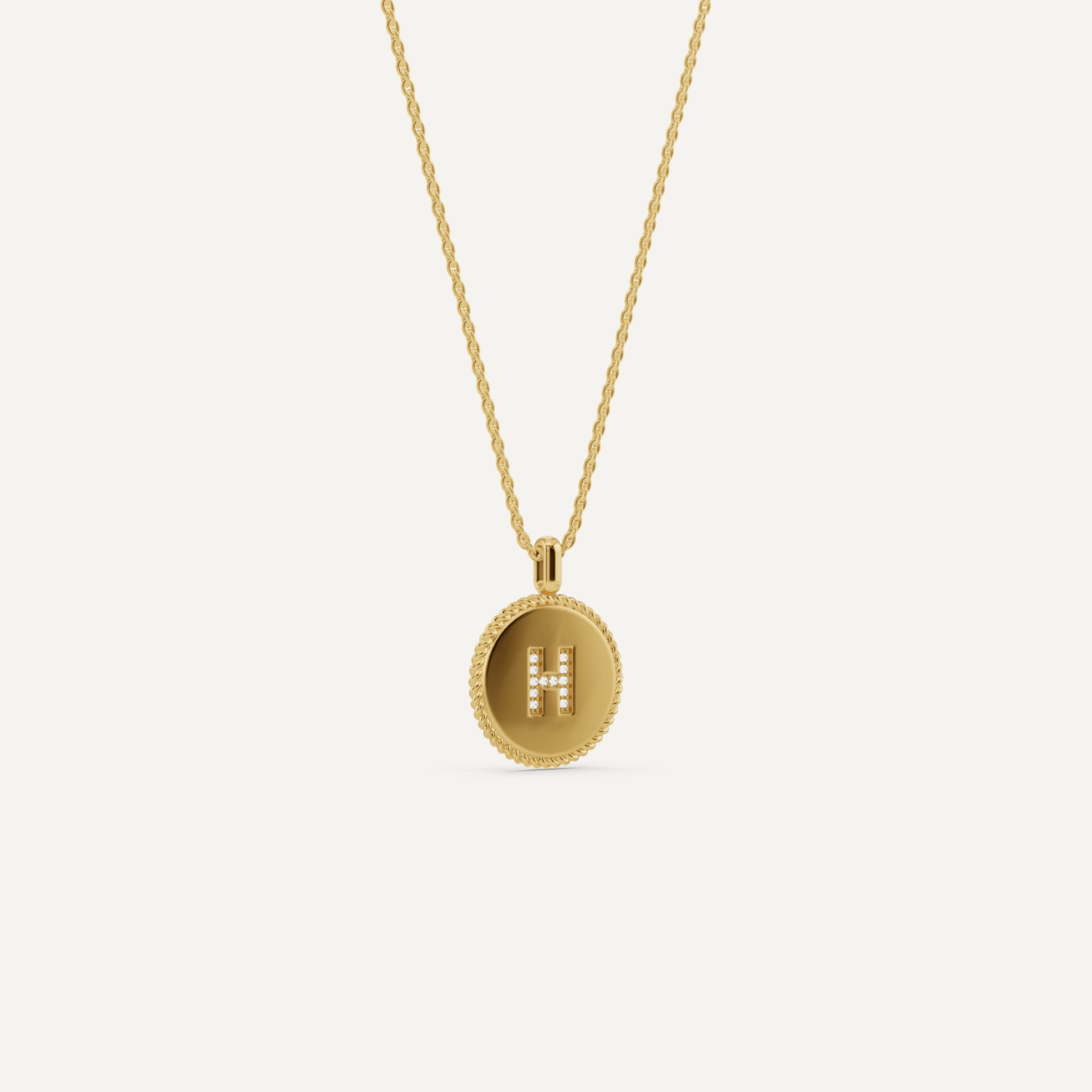 Round Diamond Initial H Pendant with Diamond Accent - Lotus Diamond