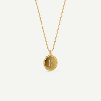 Round Diamond Initial H Pendant with Diamond Accent - Lotus Diamond