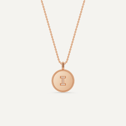 Round Diamond Initial I Pendant with Diamond Accent - Lotus Diamond