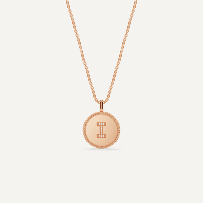 Round Diamond Initial I Pendant with Diamond Accent - Lotus Diamond