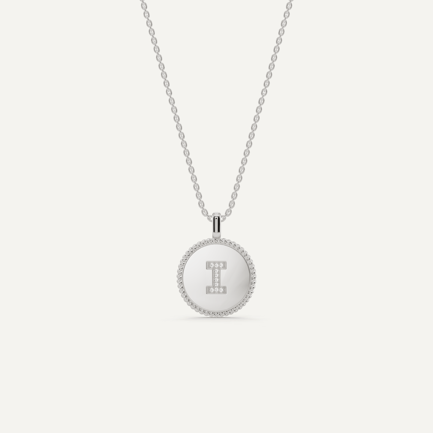 Round Diamond Initial I Pendant with Diamond Accent - Lotus Diamond