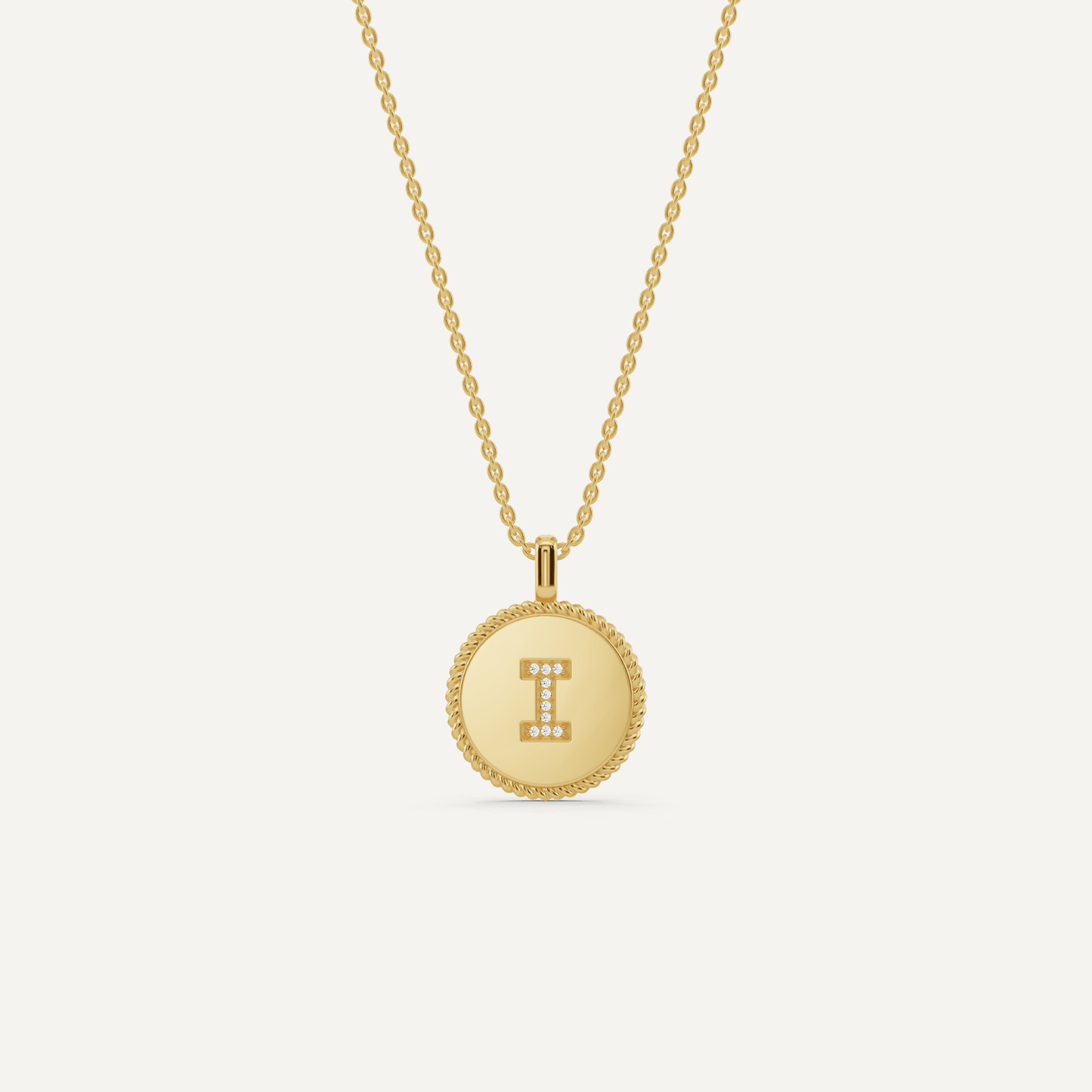 Round Diamond Initial I Pendant with Diamond Accent - Lotus Diamond