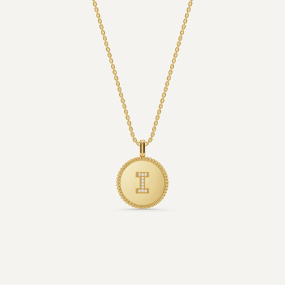 Round Diamond Initial I Pendant with Diamond Accent - Lotus Diamond