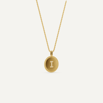 Round Diamond Initial I Pendant with Diamond Accent - Lotus Diamond