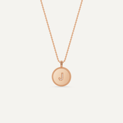 Round Diamond Initial J Pendant with Diamond Accent - Lotus Diamond