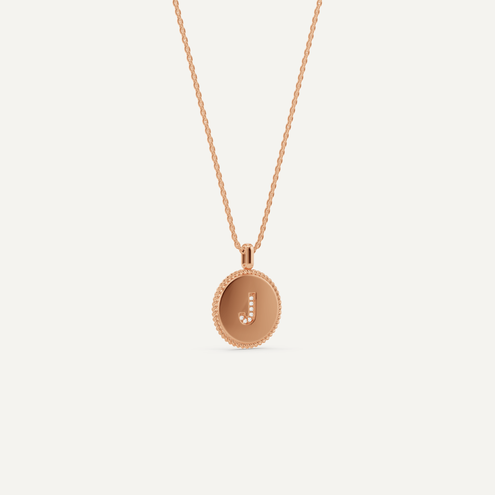 Round Diamond Initial J Pendant with Diamond Accent - Lotus Diamond