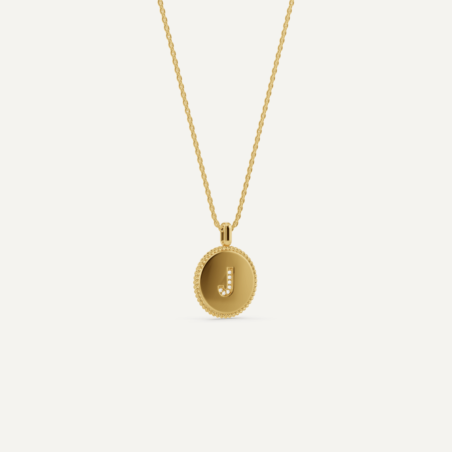 Round Diamond Initial J Pendant with Diamond Accent - Lotus Diamond