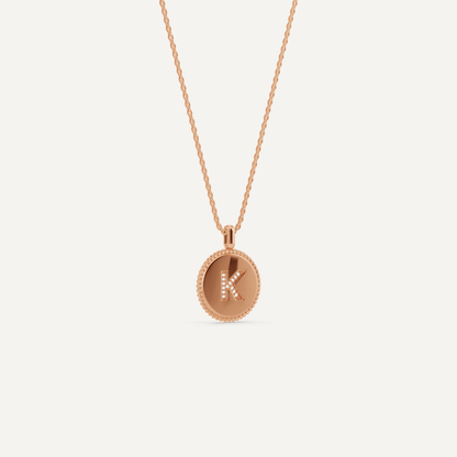 Round Diamond Initial K Pendant with Diamond Accent - Lotus Diamond